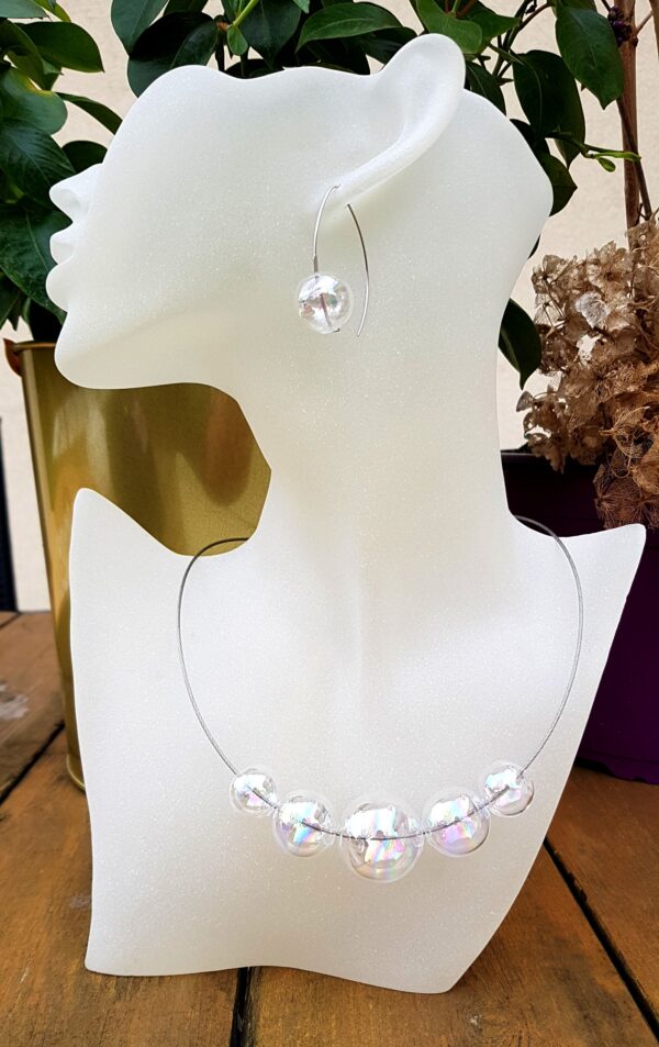 Rainbow glass bubble loop necklace, bracelet and earrings set - Image 4