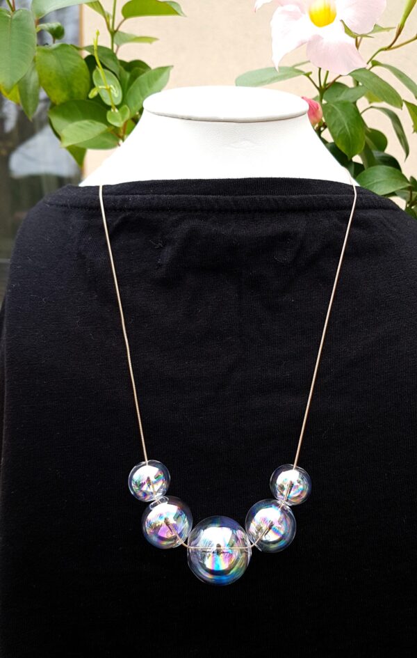 Rainbow glass bubbles on rosé gold snake chain necklace and earrings set - Image 3