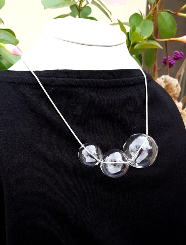 Clear glass bubbles on silver snake chain necklace, bracelet and earrings set - Image 2
