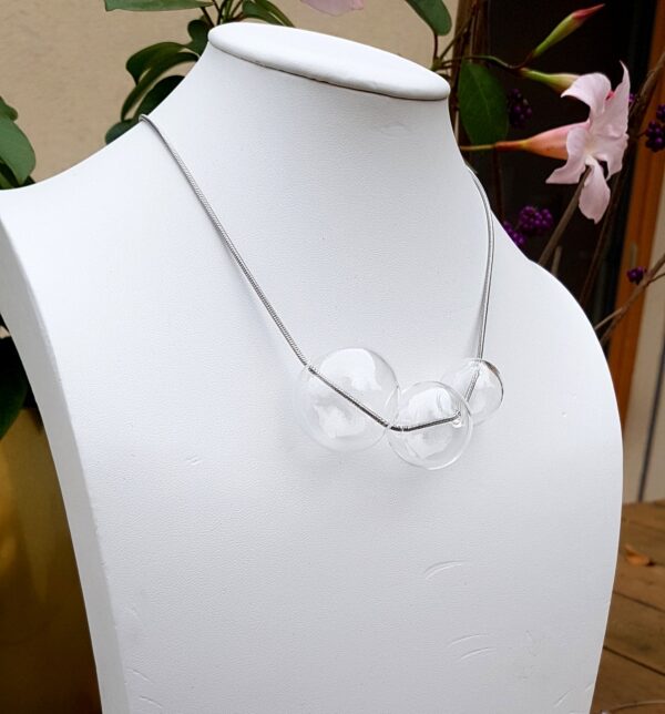 Clear glass bubbles on silver snake chain necklace, bracelet and earrings set - Image 4