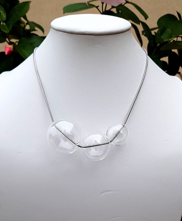 Clear glass bubbles on silver snake chain necklace, bracelet and earrings set - Image 5