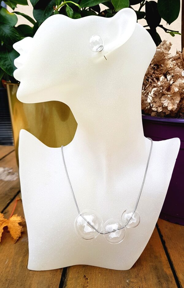 Clear glass bubbles on silver snake chain necklace, bracelet and earrings set - Image 6