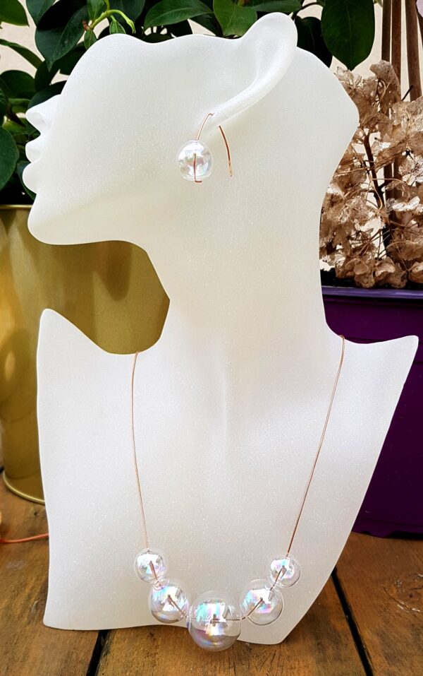 Rainbow glass bubbles on rosé gold snake chain necklace and earrings set - Image 5