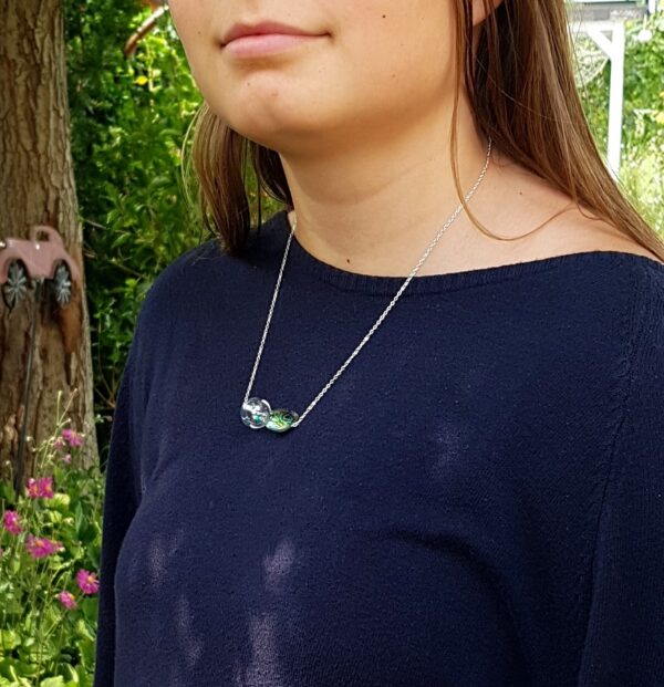 Rainbow glass bubble and abalone shell necklace and earrings set - Image 4