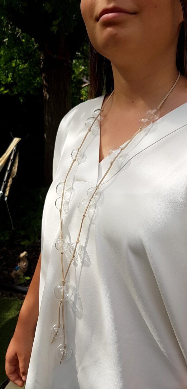 Nude suede strap with clear glass bubbles necklace and earrings set - Image 3