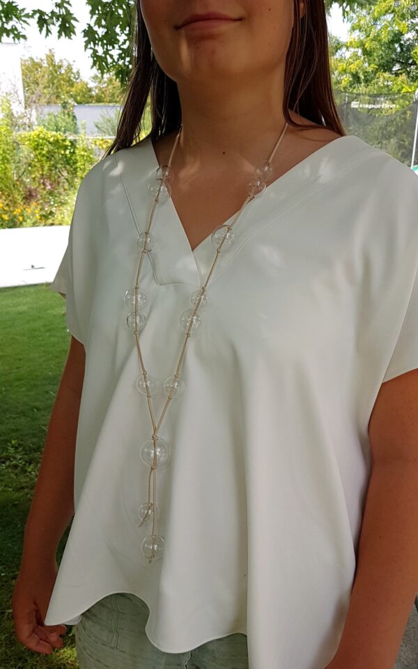 Nude suede strap with clear glass bubbles necklace and earrings set - Image 2