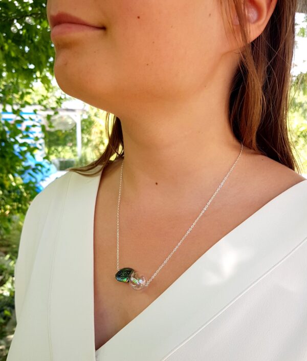 Rainbow glass bubble and abalone shell necklace and earrings set - Image 3