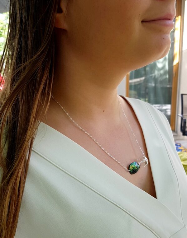 Rainbow glass bubble and abalone shell necklace and earrings set - Image 2