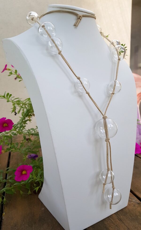 Nude suede strap with clear glass bubbles necklace and earrings set - Image 6