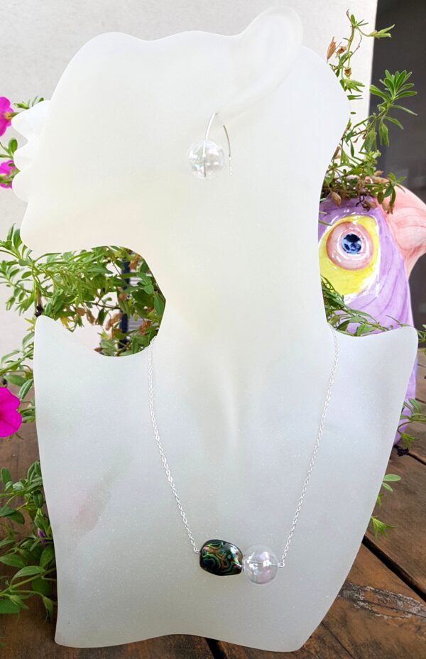 Rainbow glass bubble and abalone shell necklace and earrings set - Image 6