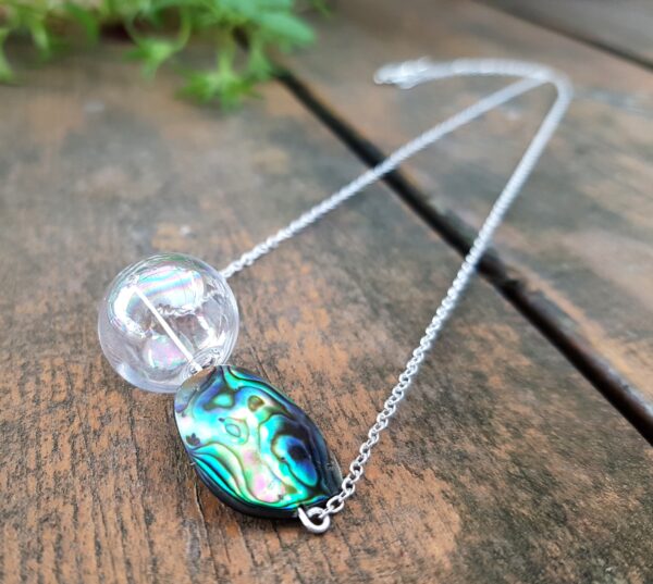 Rainbow glass bubble and abalone shell necklace and earrings set - Image 7