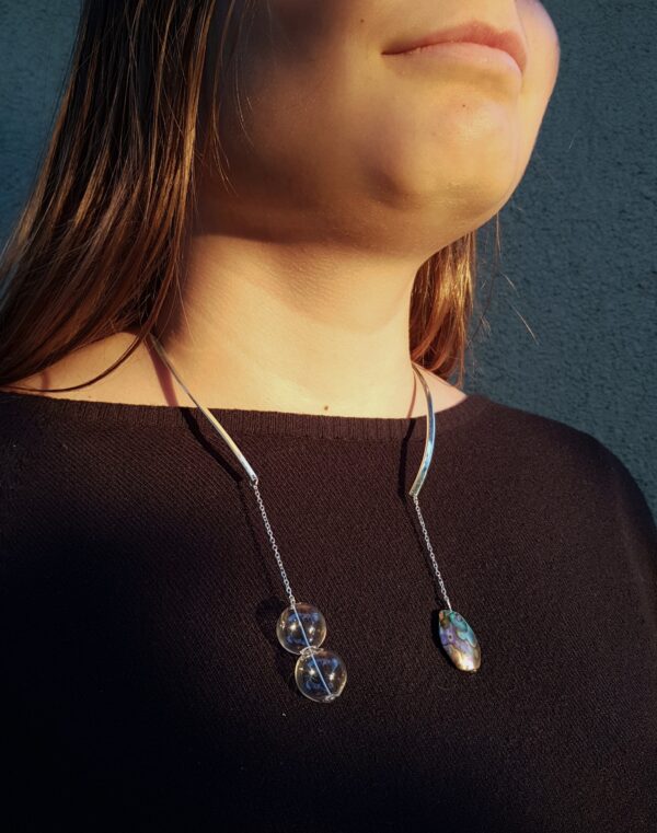 Clear glass bubble and abalone shell open choker and earrings set - Image 4