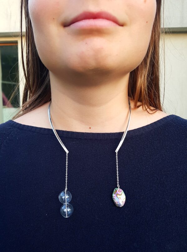 Clear glass bubble and abalone shell open choker and earrings set - Image 3