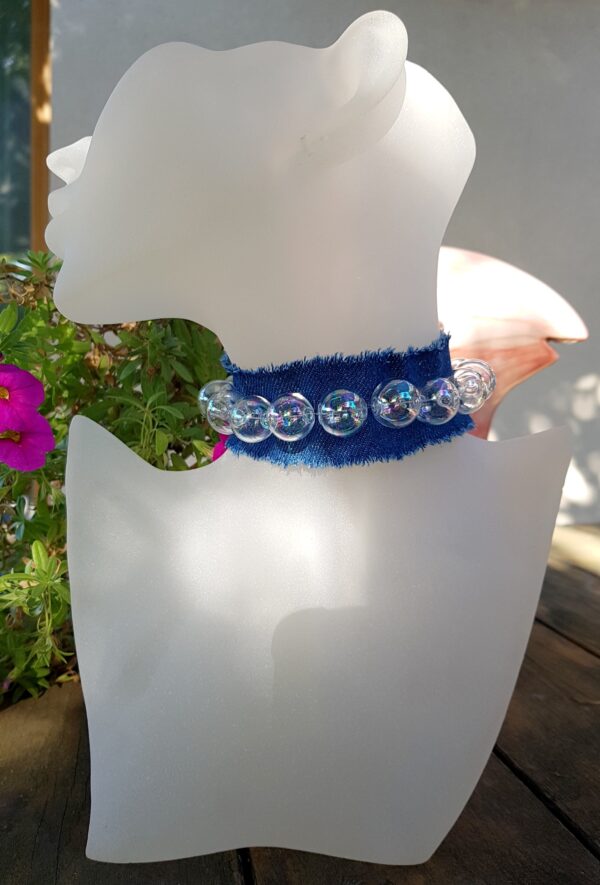 Denim choker with rainbow glass bubbles and earrings set - Image 7