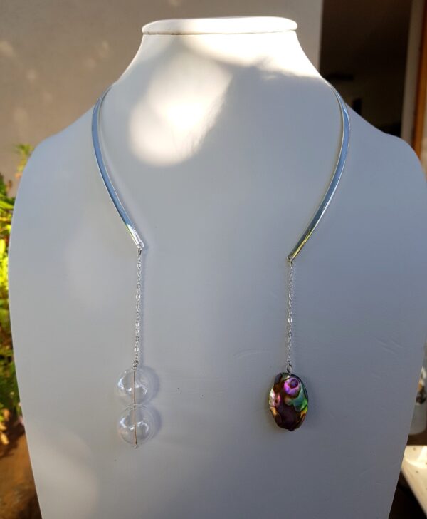 Clear glass bubble and abalone shell open choker and earrings set - Image 6