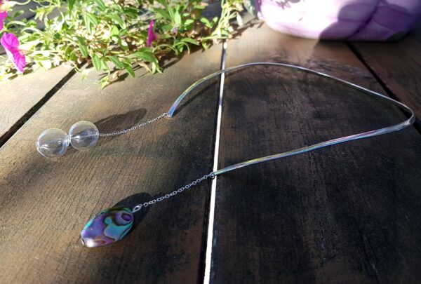 Clear glass bubble and abalone shell open choker and earrings set - Image 7