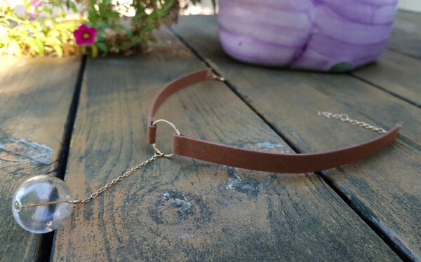 Circle brown choker with clear glass bubble and earrings set - Image 7