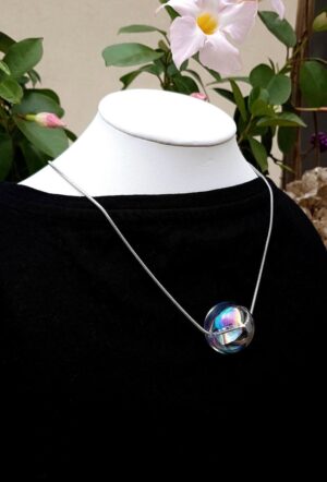 Silver snake chain with rainbow glass bubble necklace, bracelet and earrings set