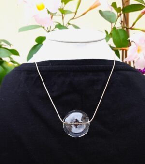 Clear glass bubble on silver snake chain necklace, bracelet and earrings set