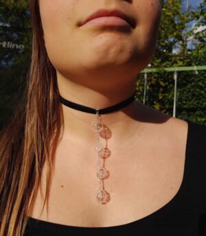 Black velvet choker with clear glass bubbles and earrings set