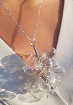 Clear glass bubble cluster necklace and earrings set