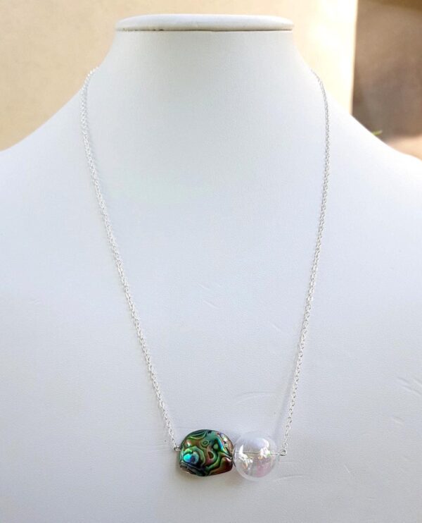 Rainbow glass bubble and abalone shell necklace and earrings set