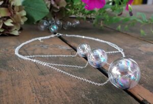 Rainbow glass bubble necklace and earrings set