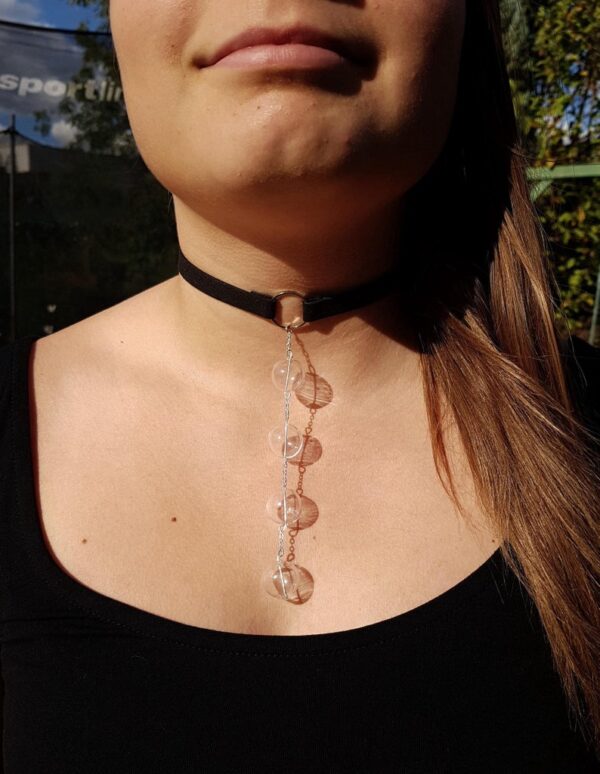 Circle black choker with clear glass bubbles and earrings set