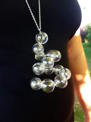 Clear glass bubble spiral-shaped necklace and earrings set