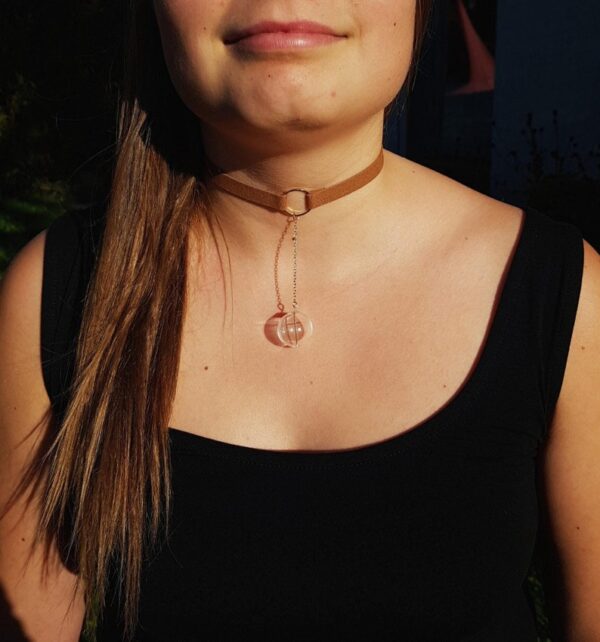 Circle brown choker with clear glass bubble and earrings set