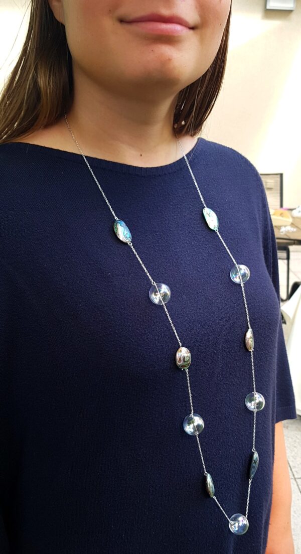 Rainbow glass bubble and abalone shell necklace and earrings set - Image 4